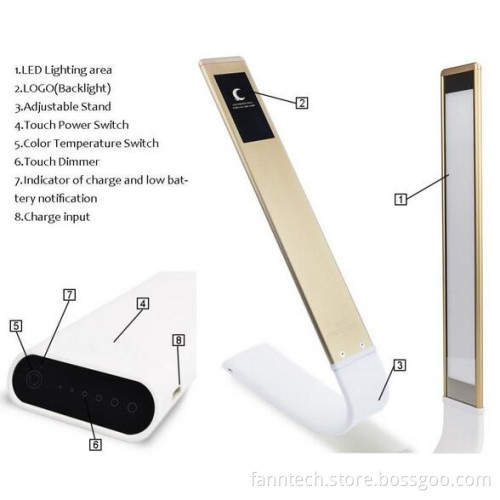 under table led light touch control dimmable USB rechargeable eye protection foldable 3 lighting modes and 6-level dimmer